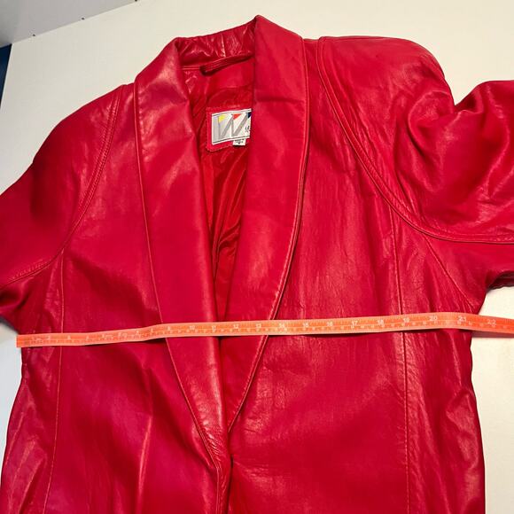 Vintage 80s Wilson Red Leather Jacket Size Small Boxy Belted - Picture 8 of 16